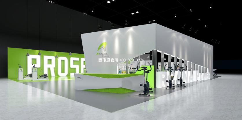 健身器材公司健身展臺設計效果圖,大型展臺設計效果圖